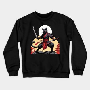 Midnight Guardian: Stealthy Black Cat Ninja Crewneck Sweatshirt